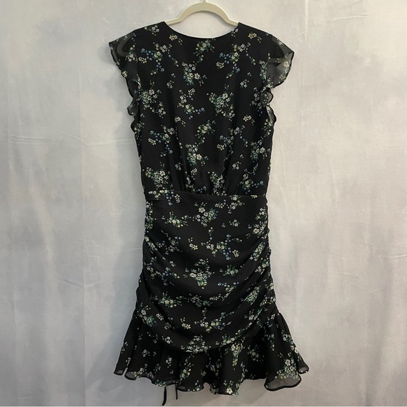 Banana Republic Black Floral Dress Flutter Sleeve V-Neck Cinch Dress - Picture 8 of 16